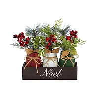 12" Holiday Winter Pine & Berries Mason Jar Arrangement Set