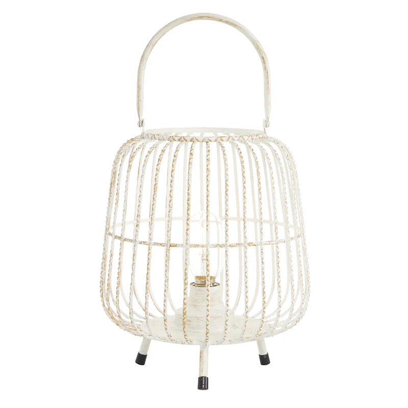 White Iron Modern Candle Holder Lantern, 12" x 10" x 10"