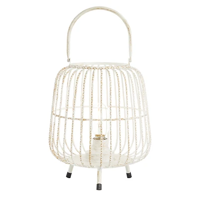 White Iron Modern Candle Holder Lantern, 12" x 10" x 10"