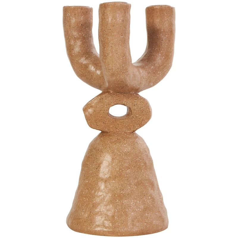 11" Brown Speckled Abstract Totem 3 Taper Candle Candelabra
