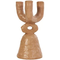 11" Brown Speckled Abstract Totem 3 Taper Candle Candelabra