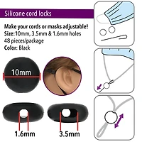 Fablastic™ Black Silicone Cord Locks, 10mm