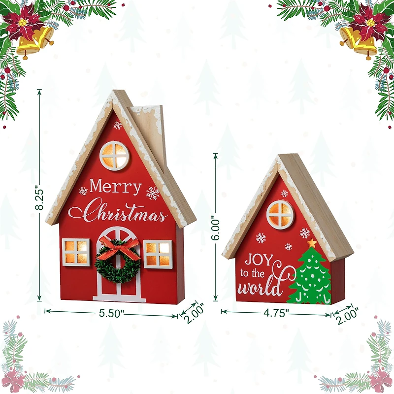 Glitzhome® Christmas Lighted Wooden House Table Décor Set