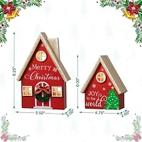 Glitzhome® Christmas Lighted Wooden House Table Décor Set