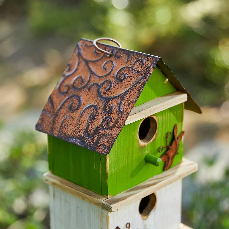 Glitzhome® 13.75" 3-Tier Distressed Wood Birdhouse