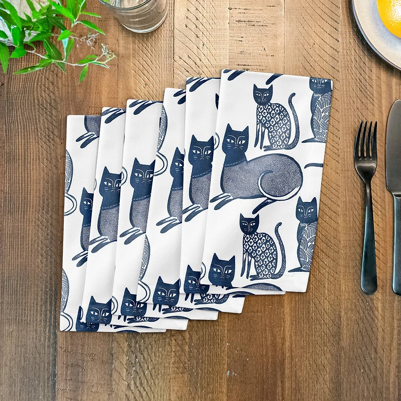 Blue Cat Pattern 10" x 10" Cotton Twill Napkin