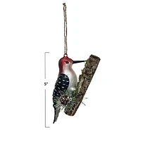 Hello Honey® 5" Woodpecker on Branch Glass Ornament with Glitter