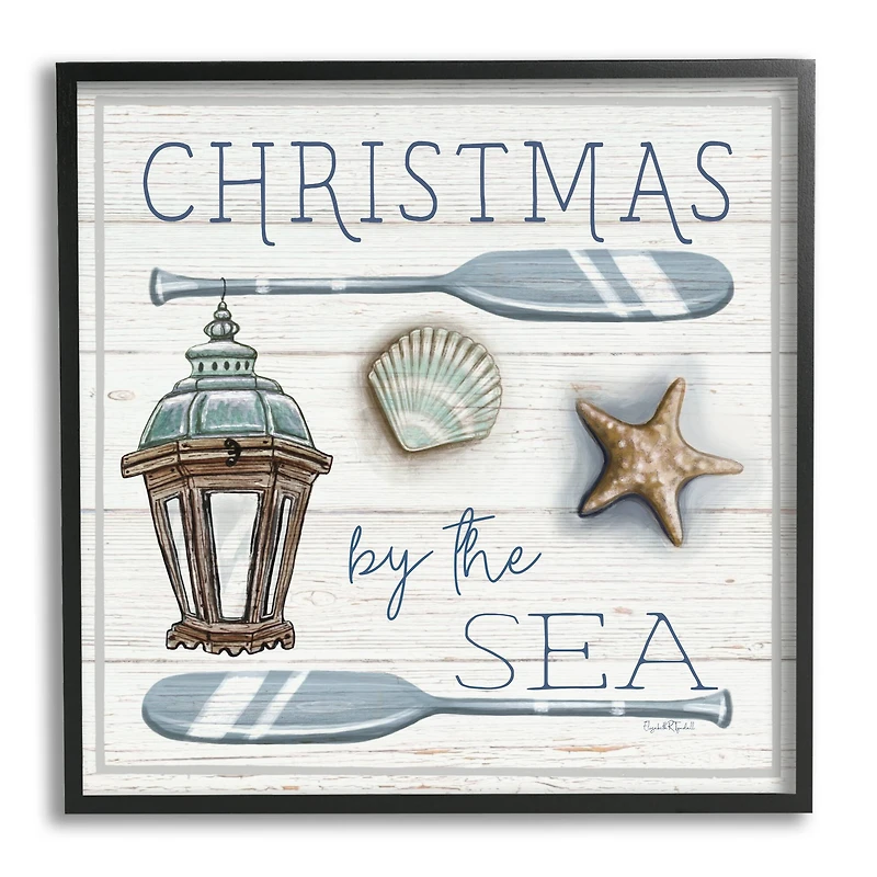 Stupell Industries Christmas By The Sea Phrase Framed Giclee Art