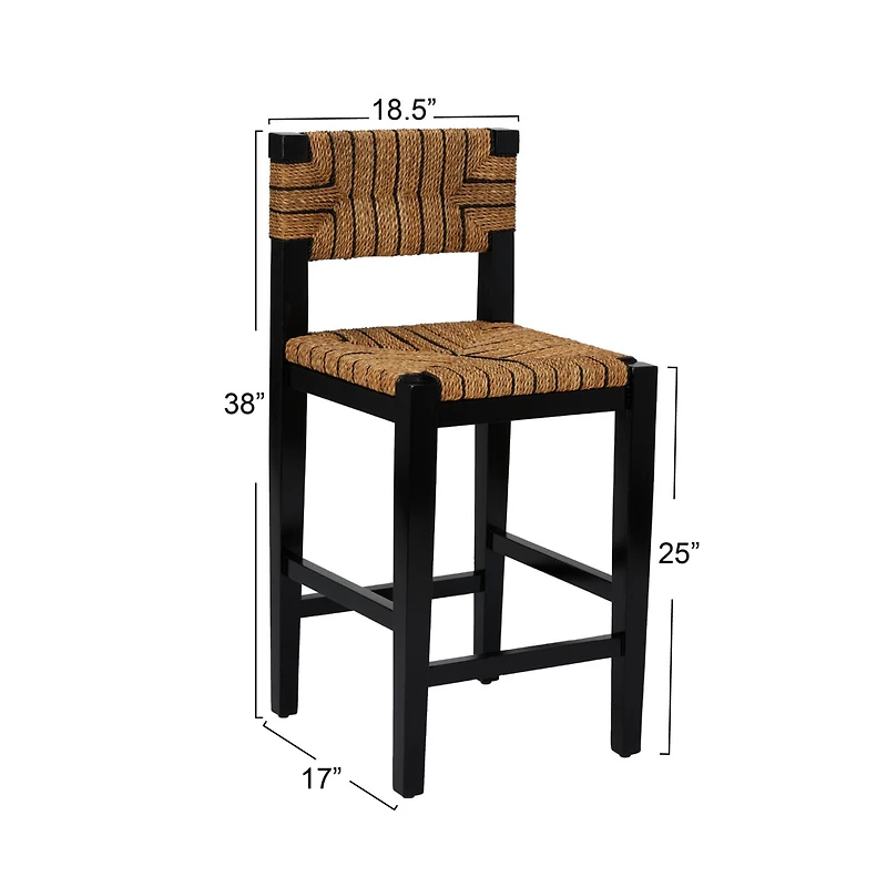 Hello Honey® Willowbrook 3ft. Black Mahogany Solid Wood & Natural Woven Seagrass Rope Stool