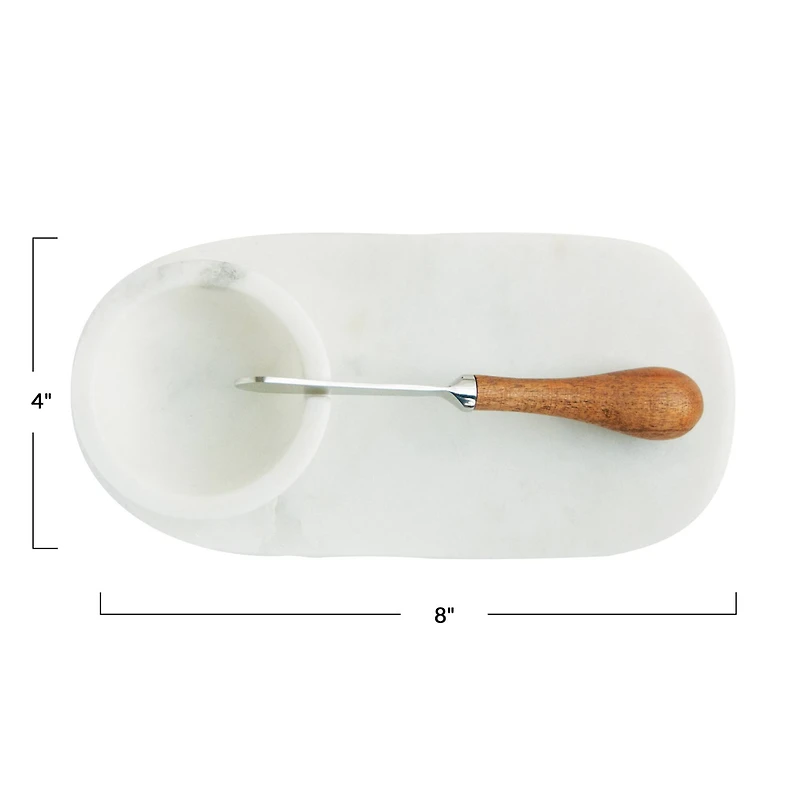 Hello Honey® White Marble Cheese Board Set with Bowl & Knife
