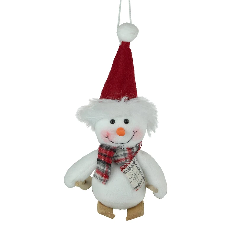Skiing Snowman with Red Santa Hat Ornament