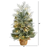 2ft. Pre-Lit Winter Frosted Artificial Christmas Tree in Burlap Base, Warm White LED Lights