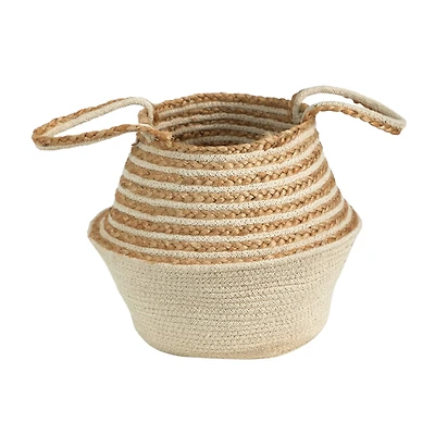 14'' Cream & Natural Cotton & Jute Boho Chic Belly Basket Planter