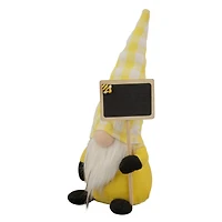 10" Yellow Gingham Hat Springtime Gnome with Chalk Board