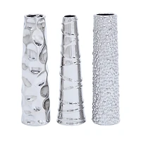 12" Silver Ceramic Abstract Glam Vase Set