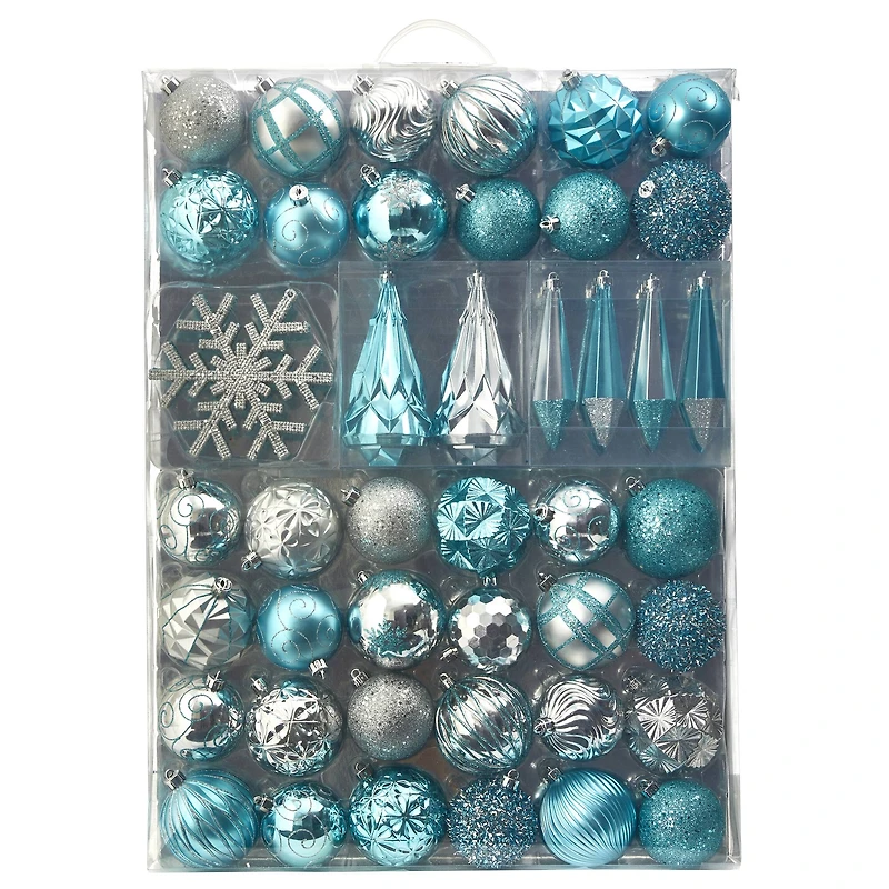 52ct. 6" Blue & Silver Shatterproof Ornament Set