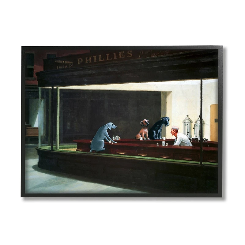 Stupell Industries Night Dogs Classic Painting with Frame Wall Accent