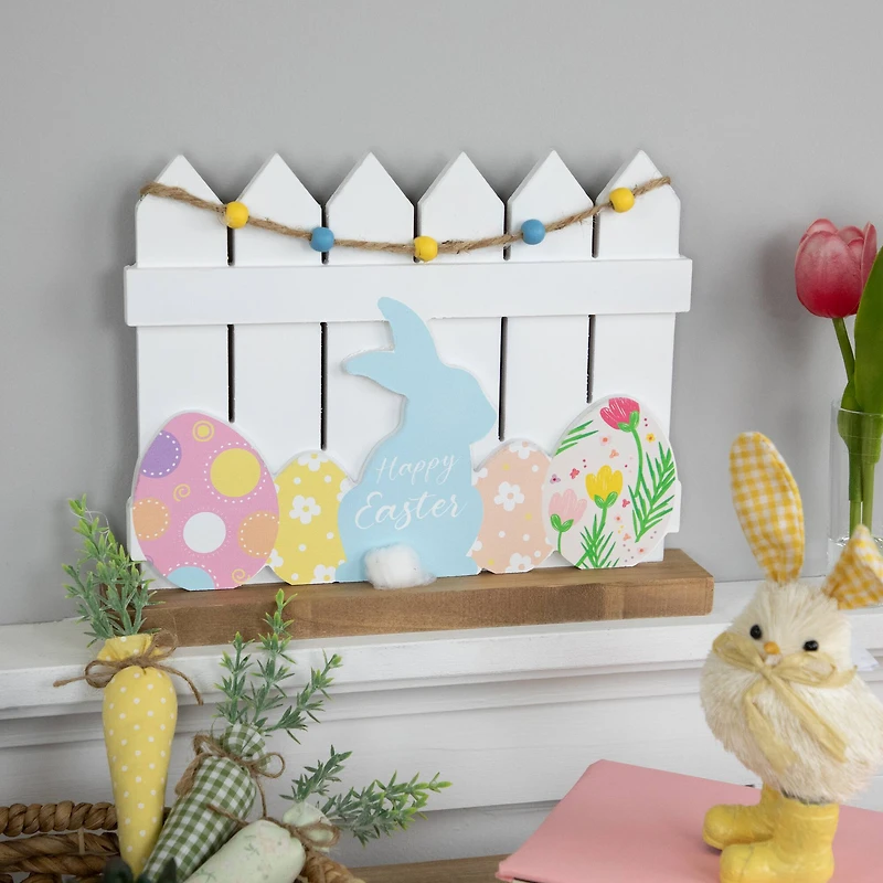 11.75" Happy Easter Bunny & Picket Fence Tabletop Décor