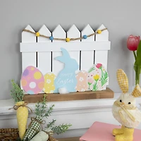 11.75" Happy Easter Bunny & Picket Fence Tabletop Décor