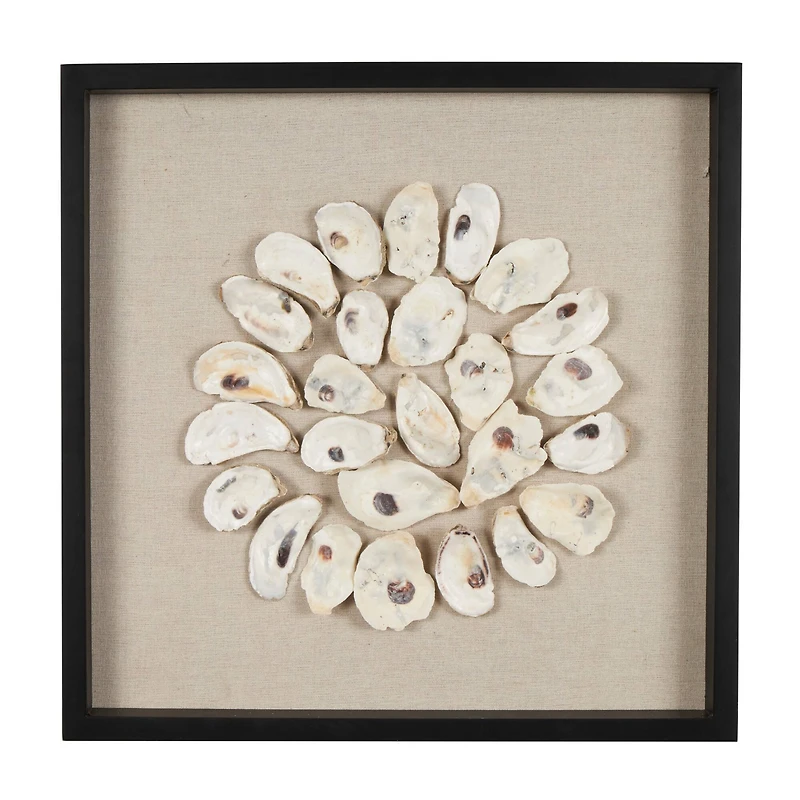 19" Cream, Beige & Black Handmade Abstract Circular Shell Wall Décor