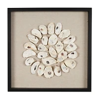 19" Cream, Beige & Black Handmade Abstract Circular Shell Wall Décor