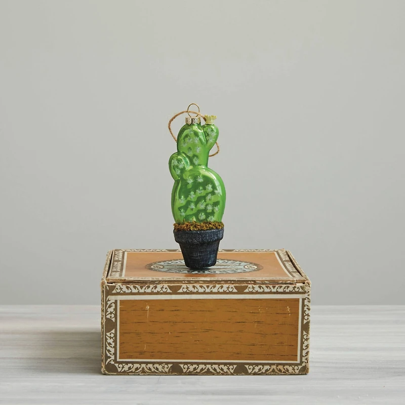 Hello Honey® 5.5" Hand-Painted Glass Potted Cactus Ornament