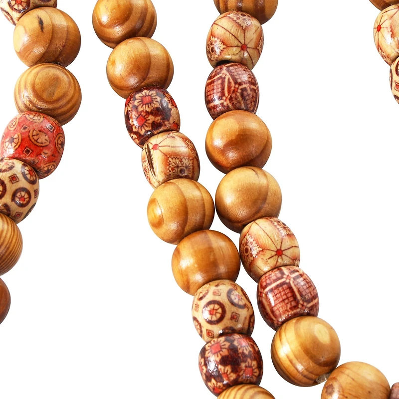 5ft. Wood Handmade Long Beaded Garland with Tassel with Bohemian Patterns