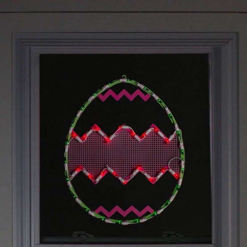 17" Green with Pink Chevron Stripe Lighted Easter Egg Window Silhouette