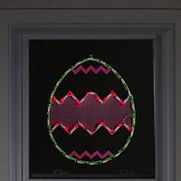 17" Green with Pink Chevron Stripe Lighted Easter Egg Window Silhouette