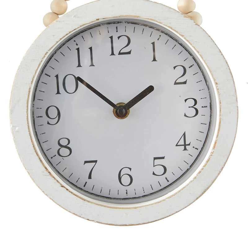 10" Traditional White Wood Wall Clock with Rope Strap Set