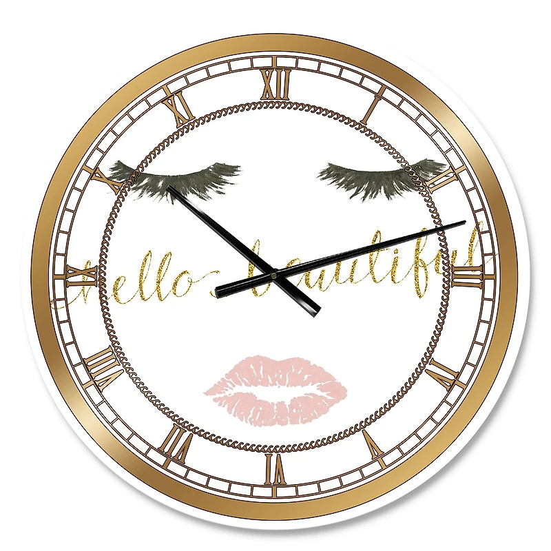 Designart Fashion Glam Lips On Gold I Wall Clock