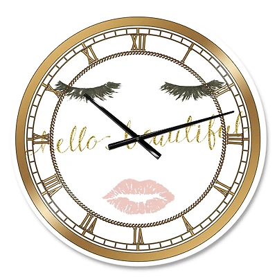 Designart Fashion Glam Lips On Gold I Wall Clock