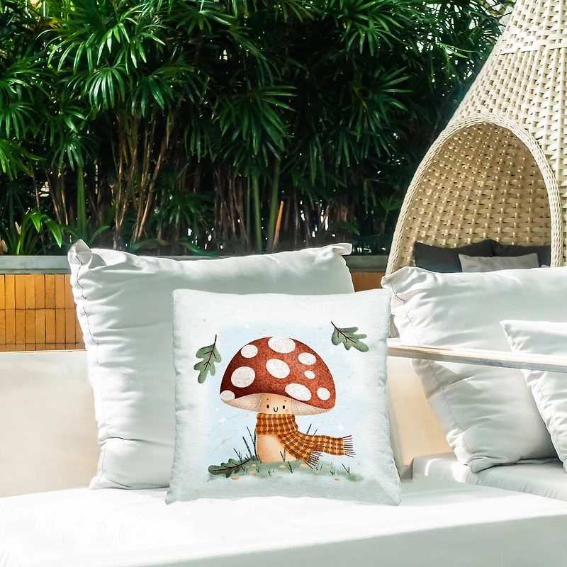 Stupell Industries Happy Mushroom in Scarf Outdoor Printed Pillow