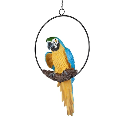 Design Toscano 14" Polly in Paradise Parrot on Ring Perch