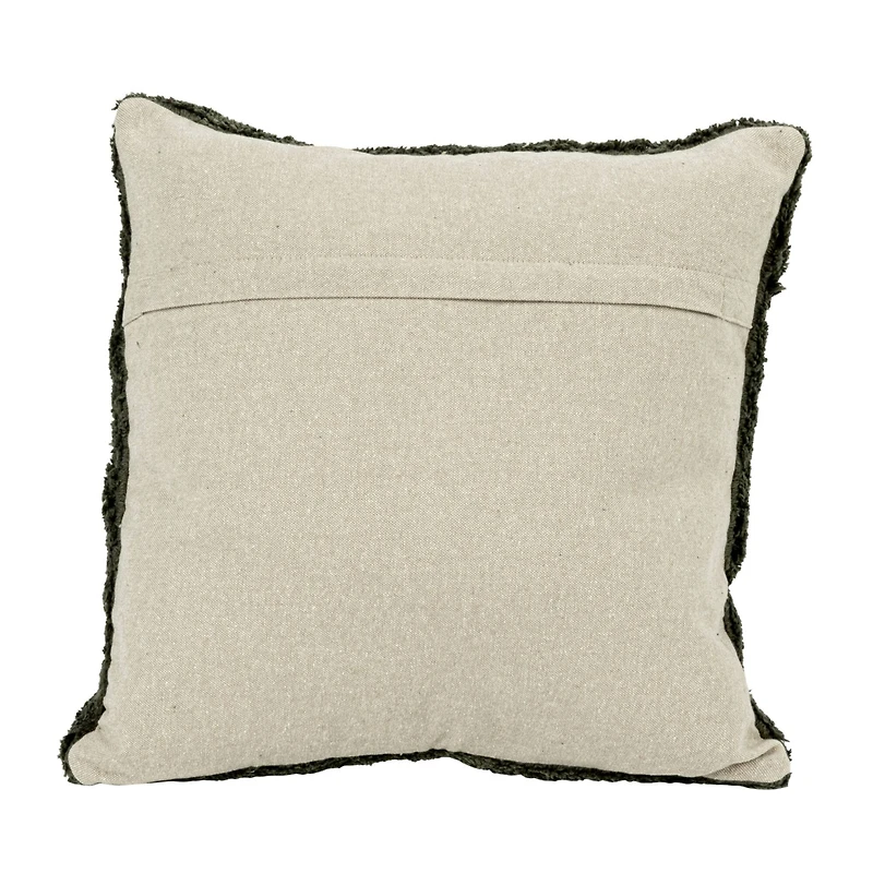 Hello Honey® Forest Green Cotton Tufted Pillow with Natural Chambray Back