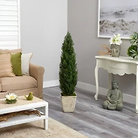 4.5ft. Cedar Artificial Tree in Country White Planter (Indoor/Outdoor)