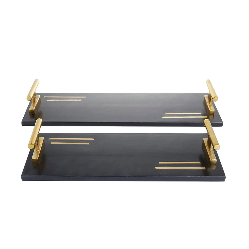 Black Marble Contemporary Tray Set