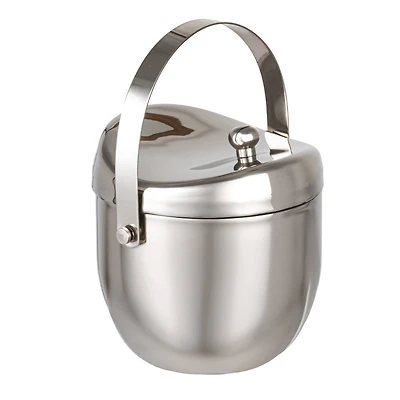 Hello Honey 1-Quart Stainless Steel Double-Wall Ice Bucket with Handle and Curved Lid, Brushed Nickel Finish