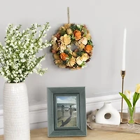 9.75" Beige & Peach Mixed Floral Artificial Spring Wreath