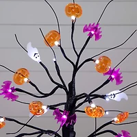 18in. Pre-Lit Artificial Halloween Ghost, Bats & Pumpkins 24 LED Lighted Ornament Tree