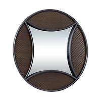 32" Brown Wood Industrial Round Wall Mirror