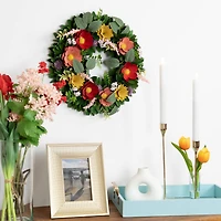 13.75" Wooden Mixed Floral & Foliage Artificial Spring Wreath