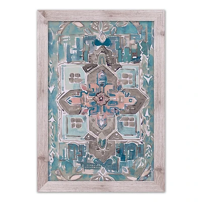 Blue Rug Pattern 20" x 30" Western White Framed Print