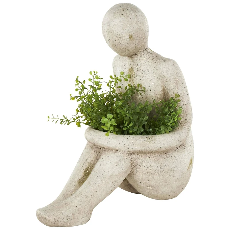 17" Cream Sitting Figure Planter