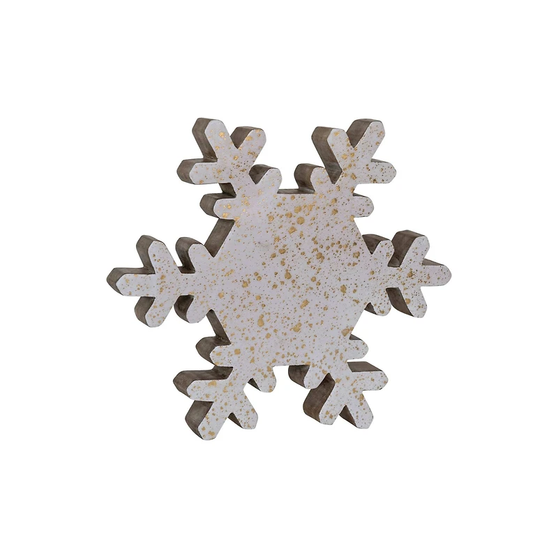 Hello Honey® 11" Cream & Gold Mango Wood Snowflake Accent