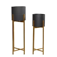 Black Metal Contemporary Stand Planter Set