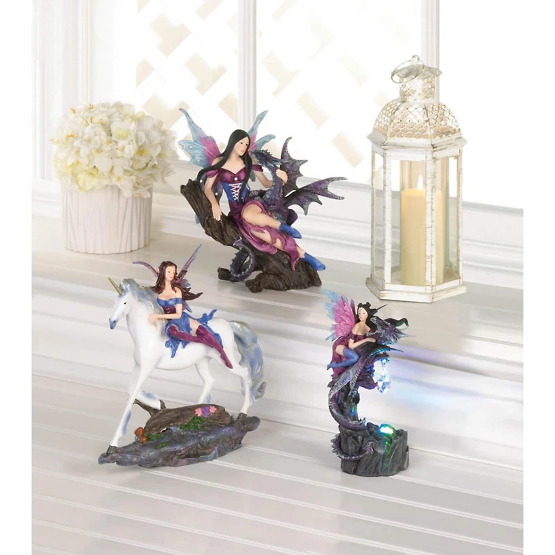 Light Up Dark Fairy and Dragon Figurine 4.5" x 4" x 7.75