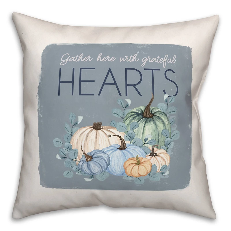 Gather Hearts Blue Mood Pumpkins Throw Pillow