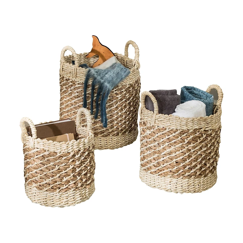 Honey Can Do Coastal Collection Nesting Tea Stained Woven Basket Set