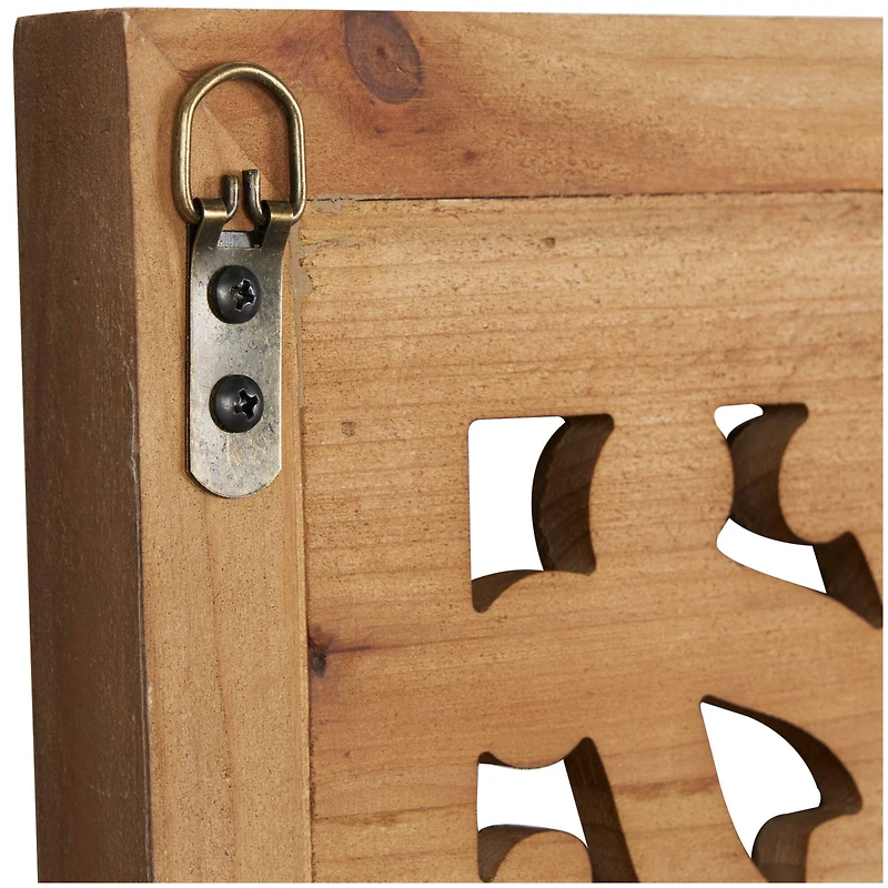 40" Brown Wood Framed Wall Mirror with Carved Scroll Pattern